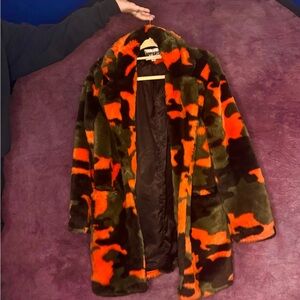 Apparis Black & Orange Faux Fur Coat